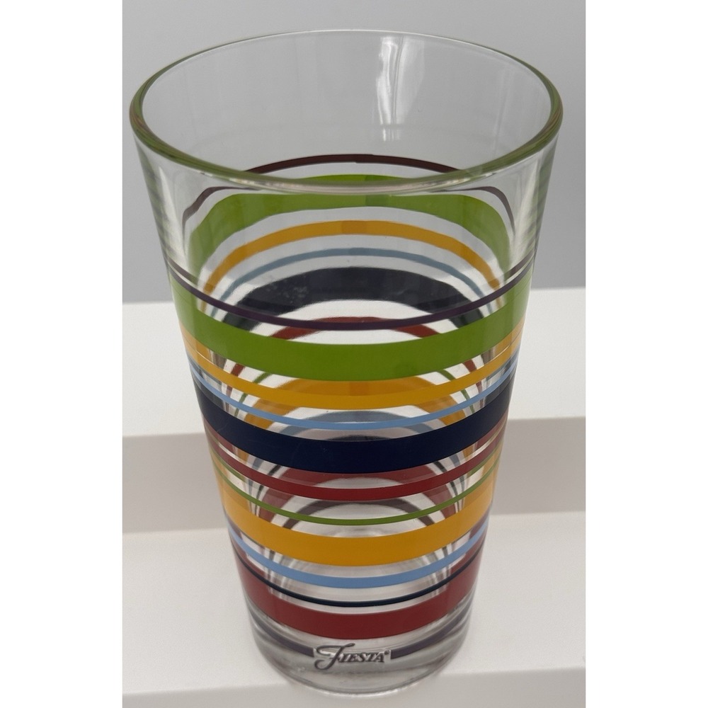 Libbey Fiestaware Tumblers Fiesta Stripes Mambo Drinking Glass 16oz Retired 4 Pc - Picture 8 of 12